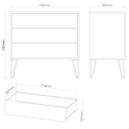 Anzio Matt Denim Blue 3 Drawer Chest (H)737mm (W)765mm (D)395mm - thumbnail 7