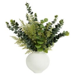 Biznest Artificial Eucalyptus Arrangement White Ceramic Potted Green Mixed Foliage Ferns Homeoffice Décor Natural Plant 48X17X15Cm - thumbnail 1