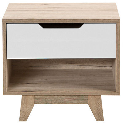 Wyld And Coco Scandinavian Bedside Table Nightstand, Light Brown And White, 1 Drawer, 50 X 40 X 46 Cm - image 1