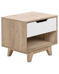 Wyld And Coco Scandinavian Bedside Table Nightstand, Light Brown And White, 1 Drawer, 50 X 40 X 46 Cm - thumbnail 3