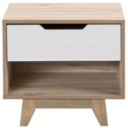 Wyld And Coco Scandinavian Bedside Table Nightstand, Light Brown And White, 1 Drawer, 50 X 40 X 46 Cm - thumbnail 1