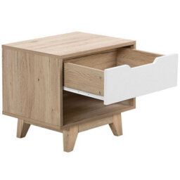 Wyld And Coco Scandinavian Bedside Table Nightstand, Light Brown And White, 1 Drawer, 50 X 40 X 46 Cm - thumbnail 4