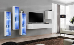 Arte Switch Xiii White Gloss Entertainment Unit For Tvs Up To 75 Inch - Bright Modern Wall Set With Blue Led Lighting