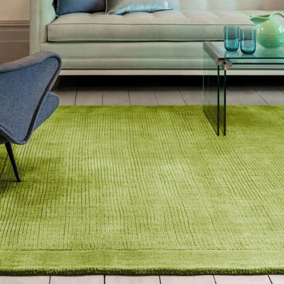 Green Simple And Stylish Wool Modern Plain Handmade Rug For Living Room And Bedroom-80Cm X 150Cm