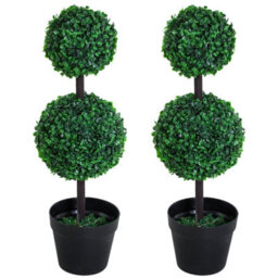 Wyld Haus Toto Nami Set Of 2 Artificial Boxwood Ball Topiary Trees In Pots - 67Cm Indoor Faux Plants