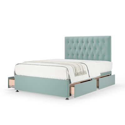 Bedmaster Duckegg Plush Velvet 4 Drawer Divan Base And Button Headboard Super King
