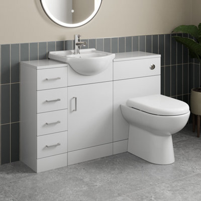Affine Back To Wall Toilet & Vanity Unit With Basin Sink 4 Drawer Cabinet Unit Cistern Bathroom Furniture 1165mm - image 1