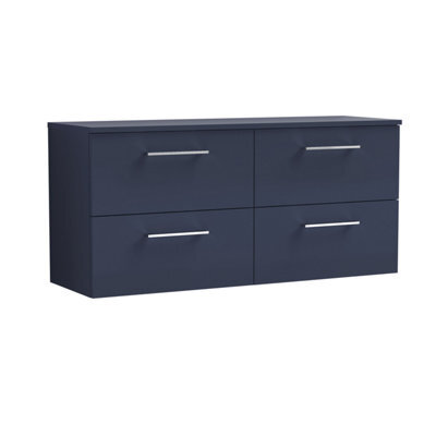 Balterley Level Modern Bathroom 1200mm Wall Hung 4 Soft Close Drawer Vanity Unit With Worktop, 558 X 1205 X 390mm, Midnight Blue - image 1
