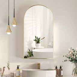 Keepreaper Arch Bathroom Mirror Cabinet Brushed Gold Wall Mounted With Storage 50 X 90 Cm Ip44 - thumbnail 2