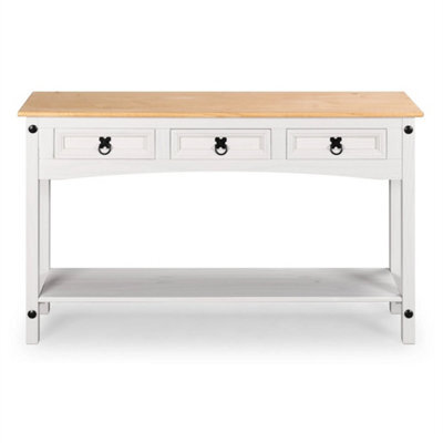 White 3-Drawer Console Table Solid Pine Wax - image 1