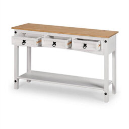White 3-Drawer Console Table Solid Pine Wax - thumbnail 2