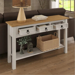White 3-Drawer Console Table Solid Pine Wax - thumbnail 4