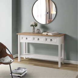 White 3-Drawer Console Table Solid Pine Wax - thumbnail 5