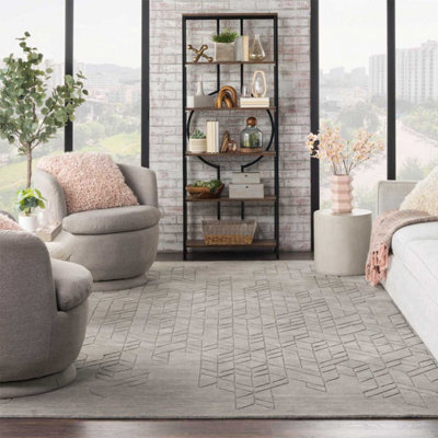 Grey Geometric Modern Wool Rug For Living Room Bedroom & Dining Room-236Cm X 297Cm