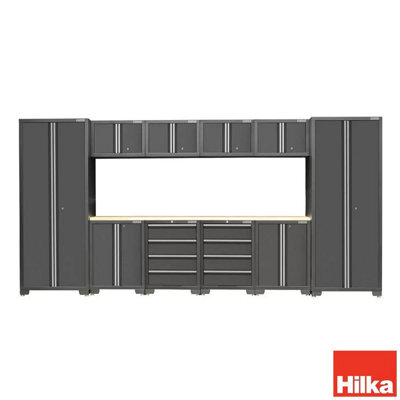 Hilka 24 Gauge Steel 11 Piece Garage Cabinet Set Heavy-Duty Powder Coated Storage With Worktop, Drawers, Wall & Tall Cabinets - image 1