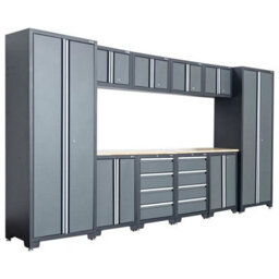 Hilka 24 Gauge Steel 11 Piece Garage Cabinet Set Heavy-Duty Powder Coated Storage With Worktop, Drawers, Wall & Tall Cabinets - thumbnail 2