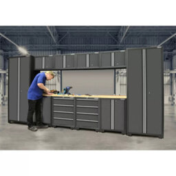 Hilka 24 Gauge Steel 11 Piece Garage Cabinet Set Heavy-Duty Powder Coated Storage With Worktop, Drawers, Wall & Tall Cabinets - thumbnail 3