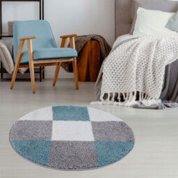 The Rugs Duck Egg Blue Grey And Ivory Soft Checkerboard Design Fluffy Shaggy Rugs And Runners High Pile Living Room Kitchen Hallway 381 - thumbnail 2