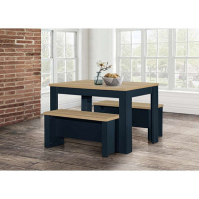 Birlea Highgate Dining Table & Bench Set Navy Blue & Oak - image 1