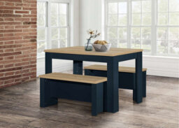 Birlea Highgate Dining Table & Bench Set Navy Blue & Oak - thumbnail 2