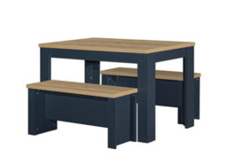 Birlea Highgate Dining Table & Bench Set Navy Blue & Oak - thumbnail 3