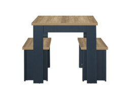 Birlea Highgate Dining Table & Bench Set Navy Blue & Oak - thumbnail 4