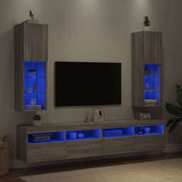 Berkfield Tv Cabinets With Led Lights 2 Pcs Grey Sonoma 30.5X30X102 Cm - thumbnail 4