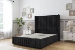 "Sloomy Marlborough Black Naples Divan Bed Base No Drawers-54"" Wingback Headboard & 12"" Footboard 6' Super King"
