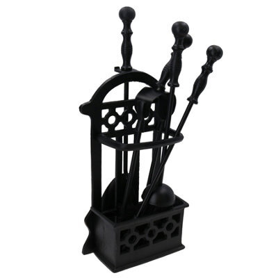 AB Tools 5Pc Caged Fireside Fireplace Companion Set Brush Poker Shovel Tongs Burner - image 1