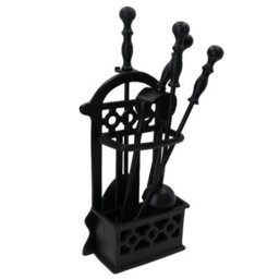 AB Tools 5Pc Caged Fireside Fireplace Companion Set Brush Poker Shovel Tongs Burner - thumbnail 1