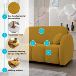 Viva Comfy Iv Mustard Sofa Bed With Storage Compartment Particle Board Metal Legs Wooden Frame 172X103X85Cm - thumbnail 6