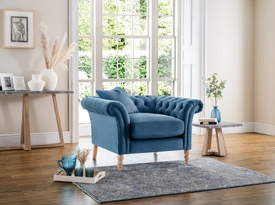 Furniturebox Olivia Blue Modern Chesterfield Armchair In Soft Anti-Crease Velvet - image 1