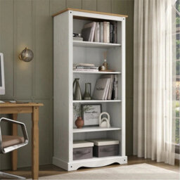 White Solid Pine Tall Bookcase Living Room - thumbnail 6