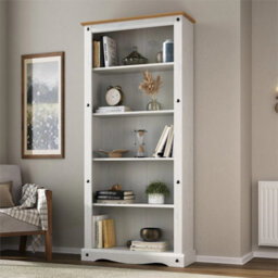 White Solid Pine Tall Bookcase Living Room - thumbnail 5