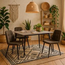 Wyld Haus Belfast 140Cm Grey Ceramic Dining Table With 4 Taupe Fabric Chairs