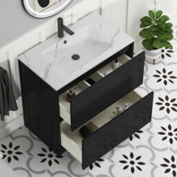 Royal Bathrooms Elmore 800mm Traditional Floor Standing 2 Drawer Vanity Unit With Sintered Stone Basin Sink - Matt Nocturne Black - thumbnail 5