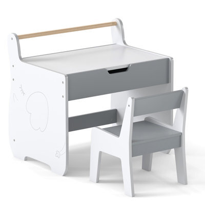 Costway Kids Table And Chair Set Wooden Activity Desk And Chair Set-Grey & White