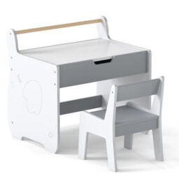 Costway Kids Table And Chair Set Wooden Activity Desk And Chair Set-Grey & White