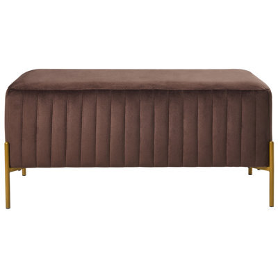 Wyld And Coco Velvet Bench, Dark Brown 91 X 47 Cm With Gold Metal Legs - image 1