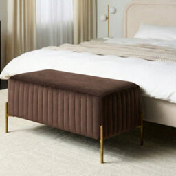 Wyld And Coco Velvet Bench, Dark Brown 91 X 47 Cm With Gold Metal Legs - thumbnail 2