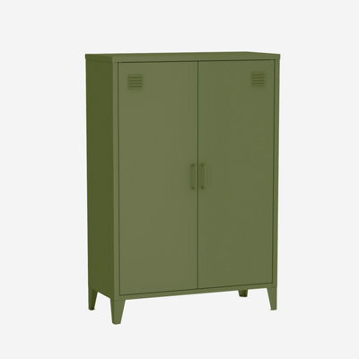 Sweeek - Metal Sideboard Cabinet With 2 Storage Compartments Industrial-Style Khaki Green L 75 X W 33 X H 110 Cm - Soho - image 1