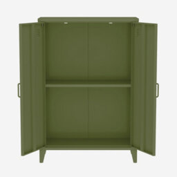 Sweeek - Metal Sideboard Cabinet With 2 Storage Compartments Industrial-Style Khaki Green L 75 X W 33 X H 110 Cm - Soho - thumbnail 3