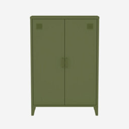 Sweeek - Metal Sideboard Cabinet With 2 Storage Compartments Industrial-Style Khaki Green L 75 X W 33 X H 110 Cm - Soho - thumbnail 2