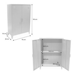 Sweeek - Metal Sideboard Cabinet With 2 Storage Compartments Industrial-Style Khaki Green L 75 X W 33 X H 110 Cm - Soho - thumbnail 7