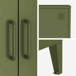 Sweeek - Metal Sideboard Cabinet With 2 Storage Compartments Industrial-Style Khaki Green L 75 X W 33 X H 110 Cm - Soho - thumbnail 4
