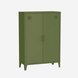 Sweeek - Metal Sideboard Cabinet With 2 Storage Compartments Industrial-Style Khaki Green L 75 X W 33 X H 110 Cm - Soho - thumbnail 1