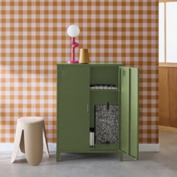 Sweeek - Metal Sideboard Cabinet With 2 Storage Compartments Industrial-Style Khaki Green L 75 X W 33 X H 110 Cm - Soho - thumbnail 6
