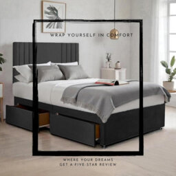 Black Plush Sawana 4Ft6 Double Bed With 20 Inch Headboard With Mattress And 2Drawers - thumbnail 3