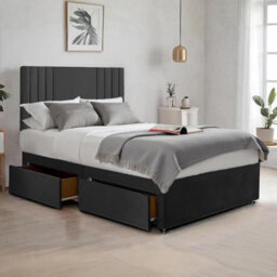 Black Plush Sawana 4Ft6 Double Bed With 20 Inch Headboard With Mattress And 2Drawers - thumbnail 1