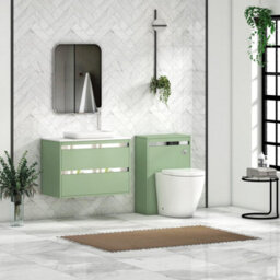 Royal Bathrooms Orion 800mm Mint Sage Wall Hung Plain White Countertop Vanity Unit 2 Drawer With Qubix Basin & Chrome Accent Trim - thumbnail 3